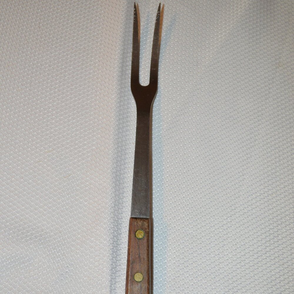 Vintage Robinson Knife Co USA Carving Fork Stainless Steel Wood Handle MCM